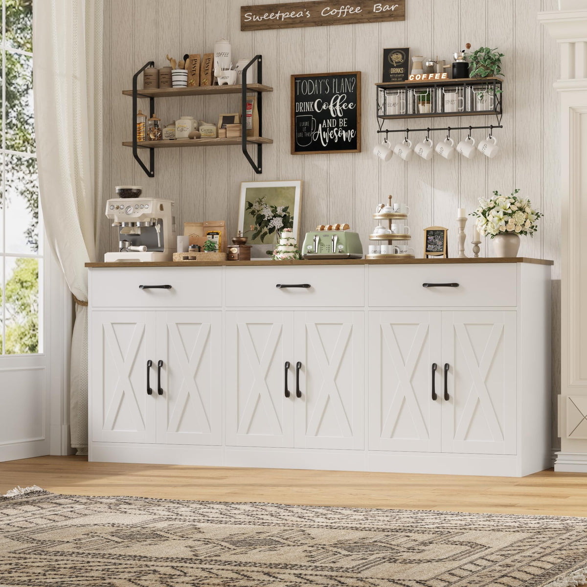White Kitchen Sideboard Buffet Cabinet with Storage E55277