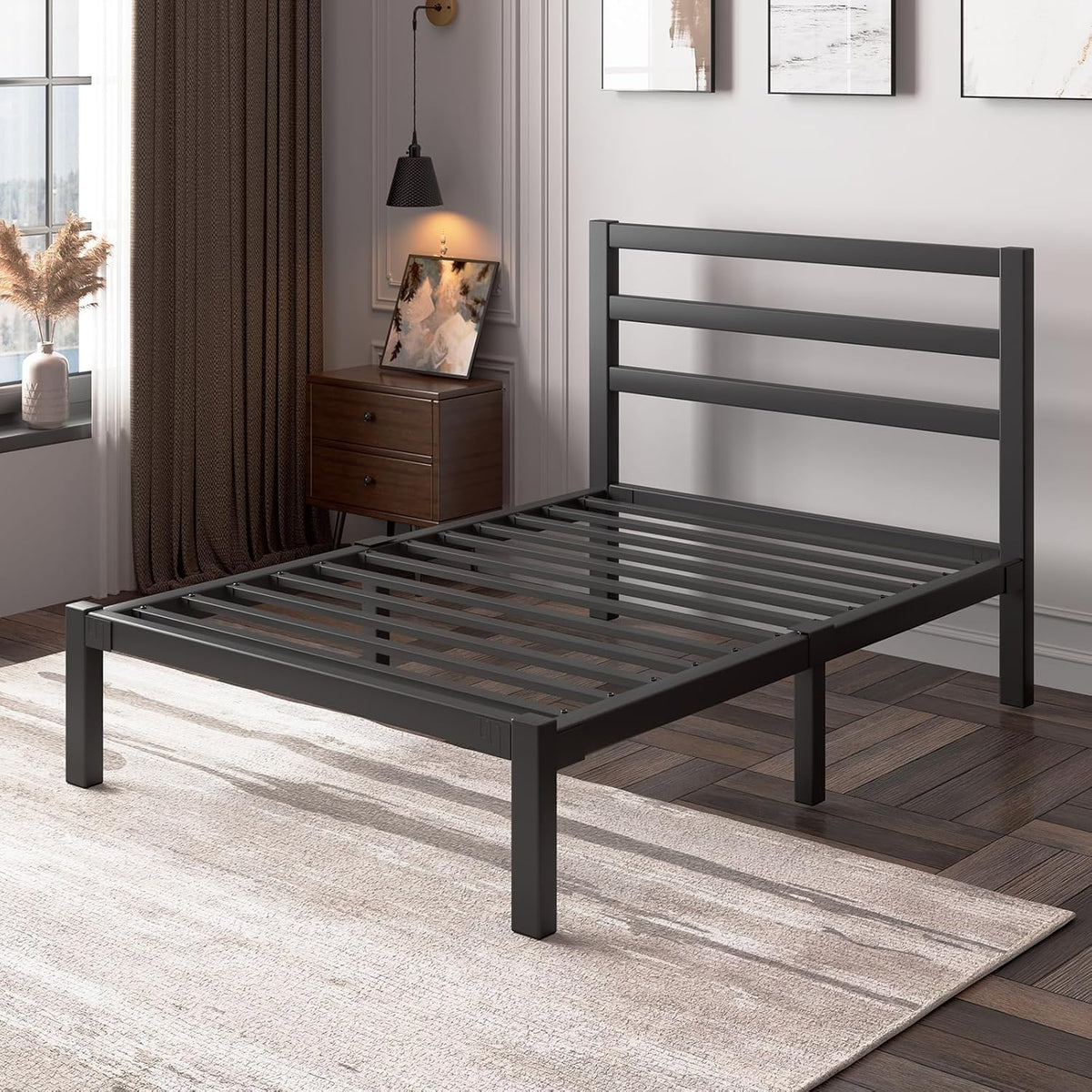 Twin Size Black Metal Bed Frame with Headboard T1184