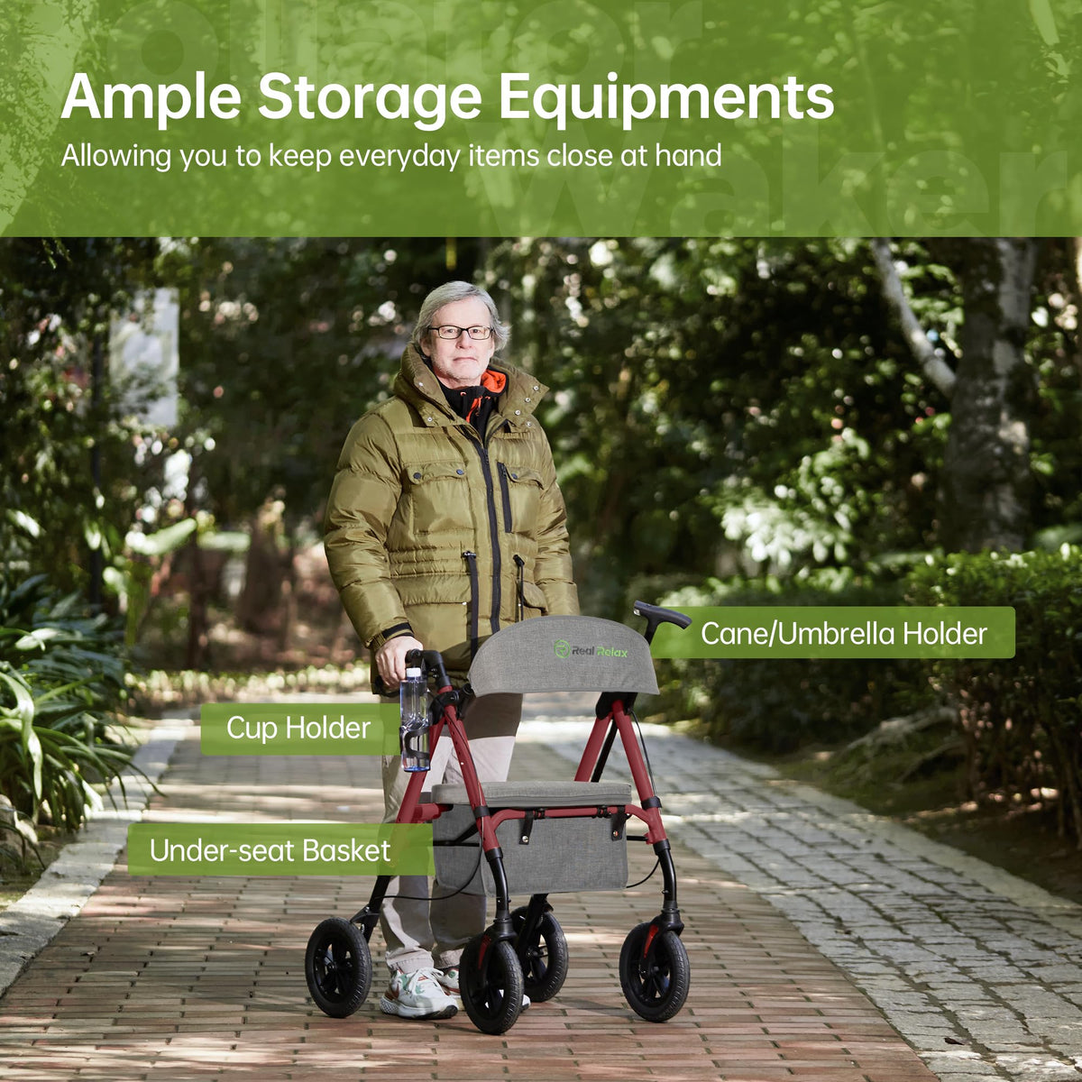 Light Red All Terrain Rollator Walker K719207