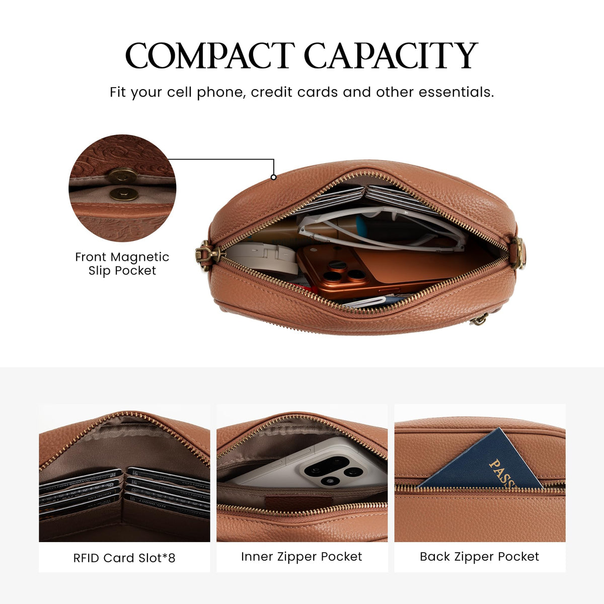 Anti-theft Genuine Leather Crossbody Bag with RFID Card Slots I148