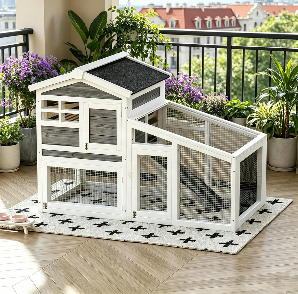 54" 2-Tier Wooden Rabbit Hutch with Run D681
