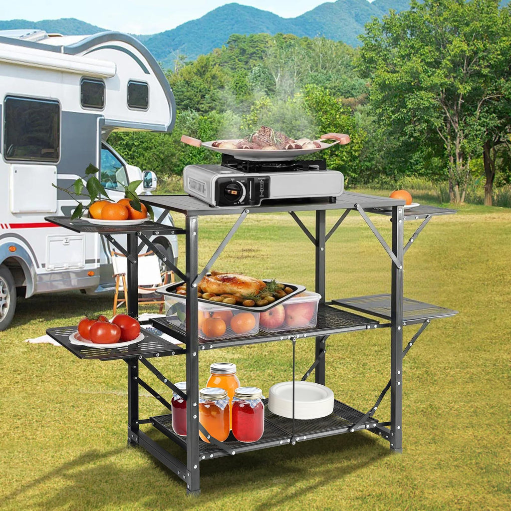 Aluminum Folding Camping Kitchen Table with 2 Shelves I989015