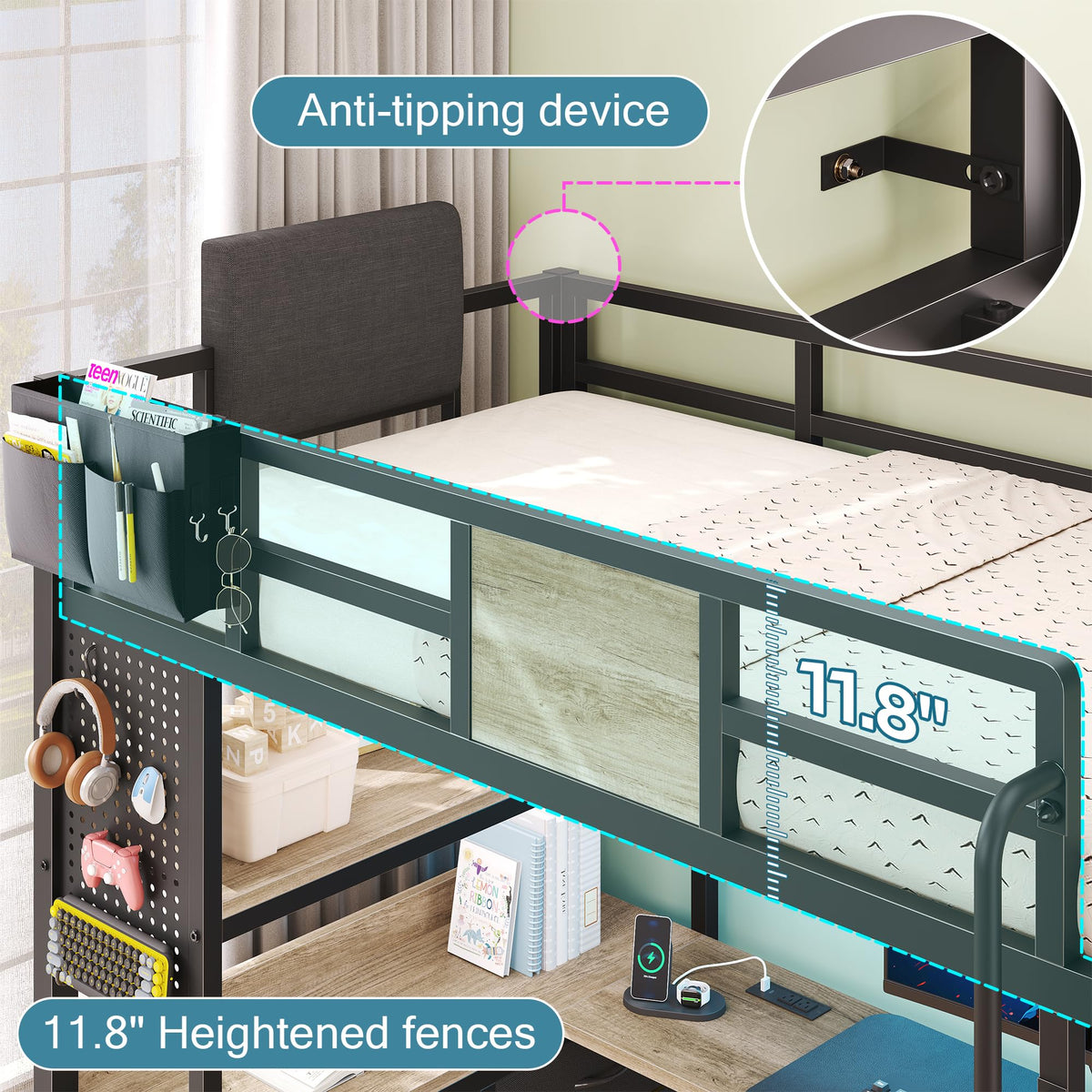 Twin Size Loft Bed with Desk and 5 Drawer P4537