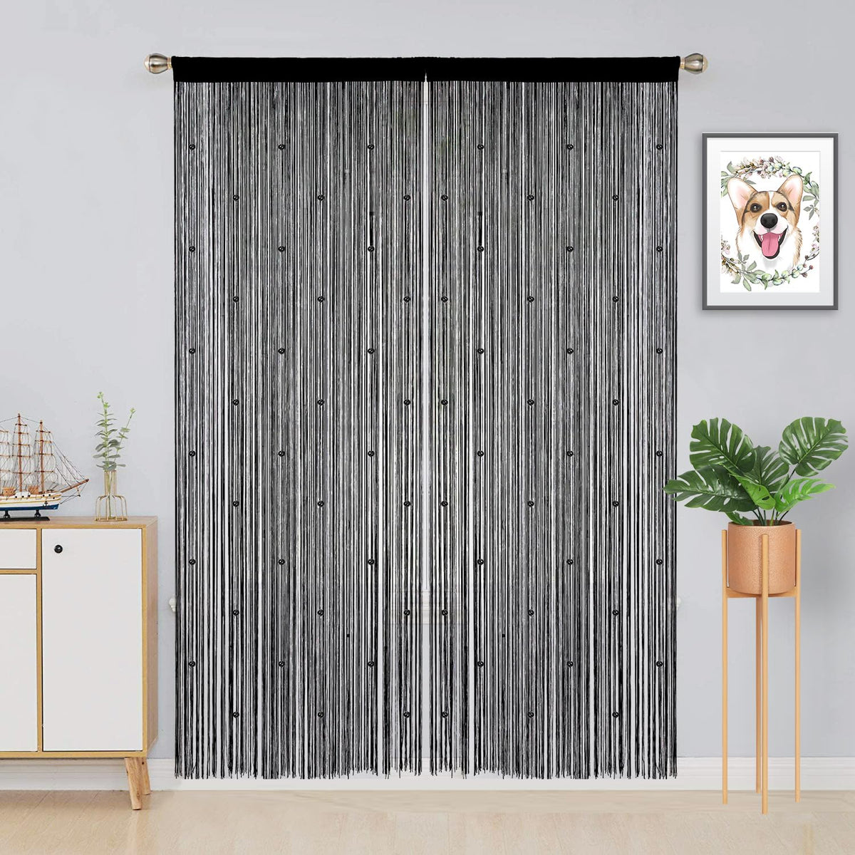 Beaded Curtains 39"x79" Black Q277318