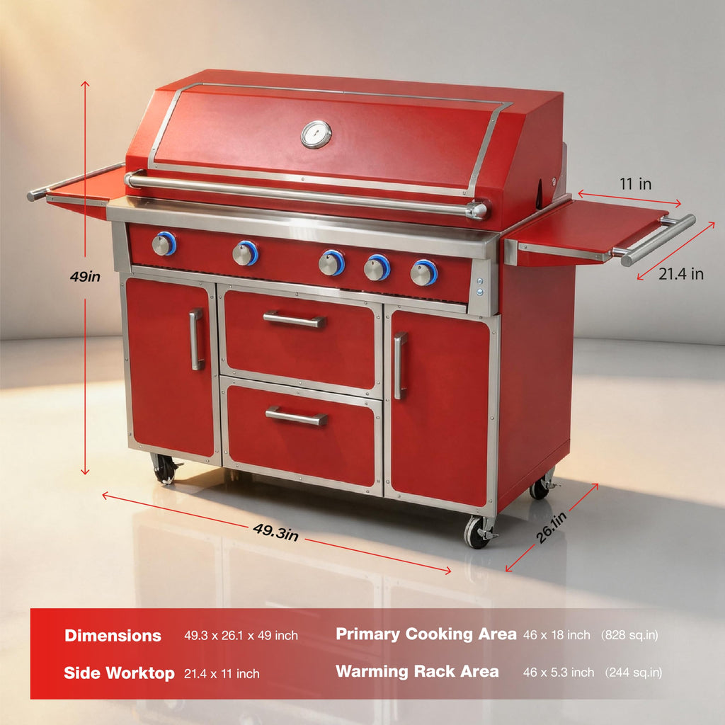 49" Propane Gas Grill, 304 Stainless Steel, 99K BTU, 828 Sq.In M195447