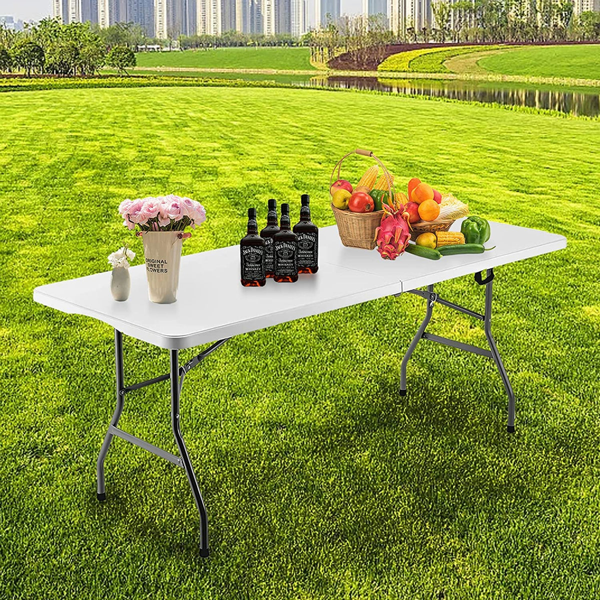 Folding Table 6ft Portable Heavy Duty Plastic White E504972