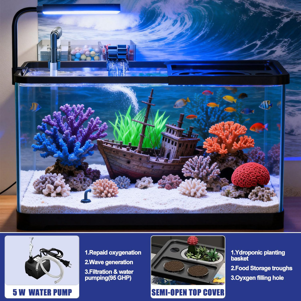 5 Gallon Plastic Fish Tank with Filter and Lid V937915