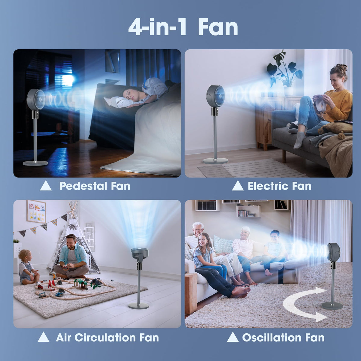 100ft Oscillating Standing Fan with Adjustable Height P395