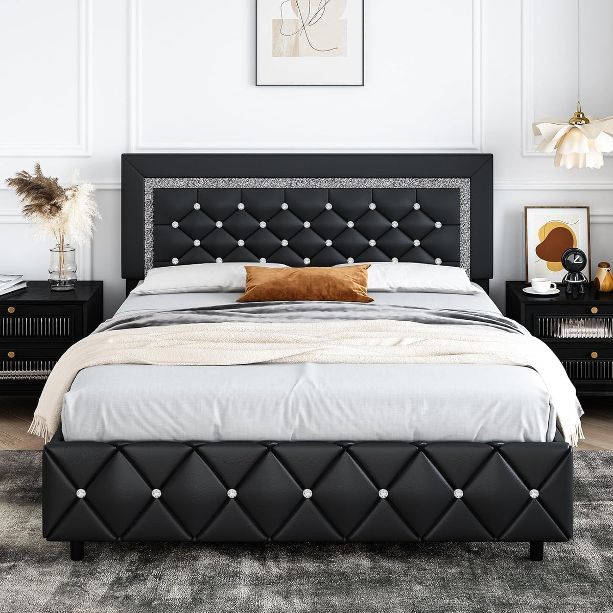 Full Size Upholstered Platform Bed with Headboard Y34645