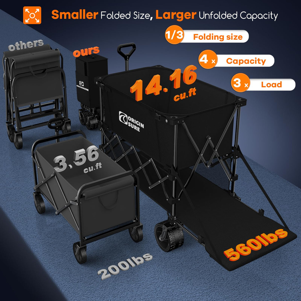 Foldable Double Decker Wagon, 560lbs, Black Z1646