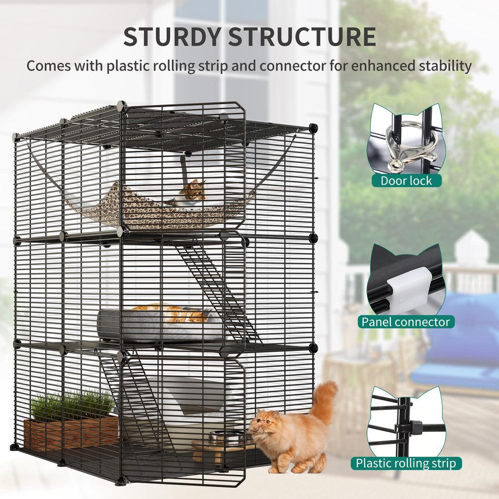 Cat Cage Indoor Cat Enclosures Metal Kennel with Hammock X970056