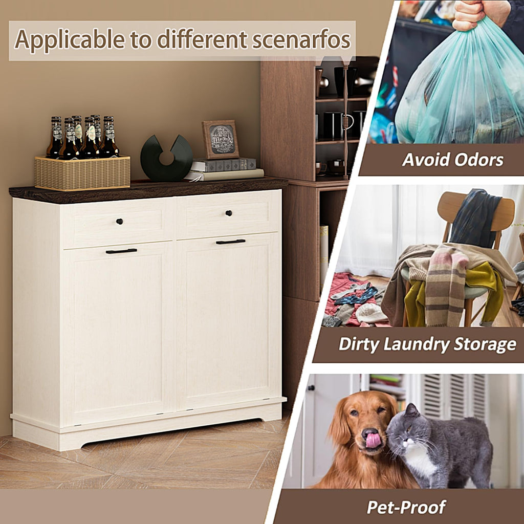 20 Gallon Wooden Tilt Out Trash Can Cabinet with Drawers C999