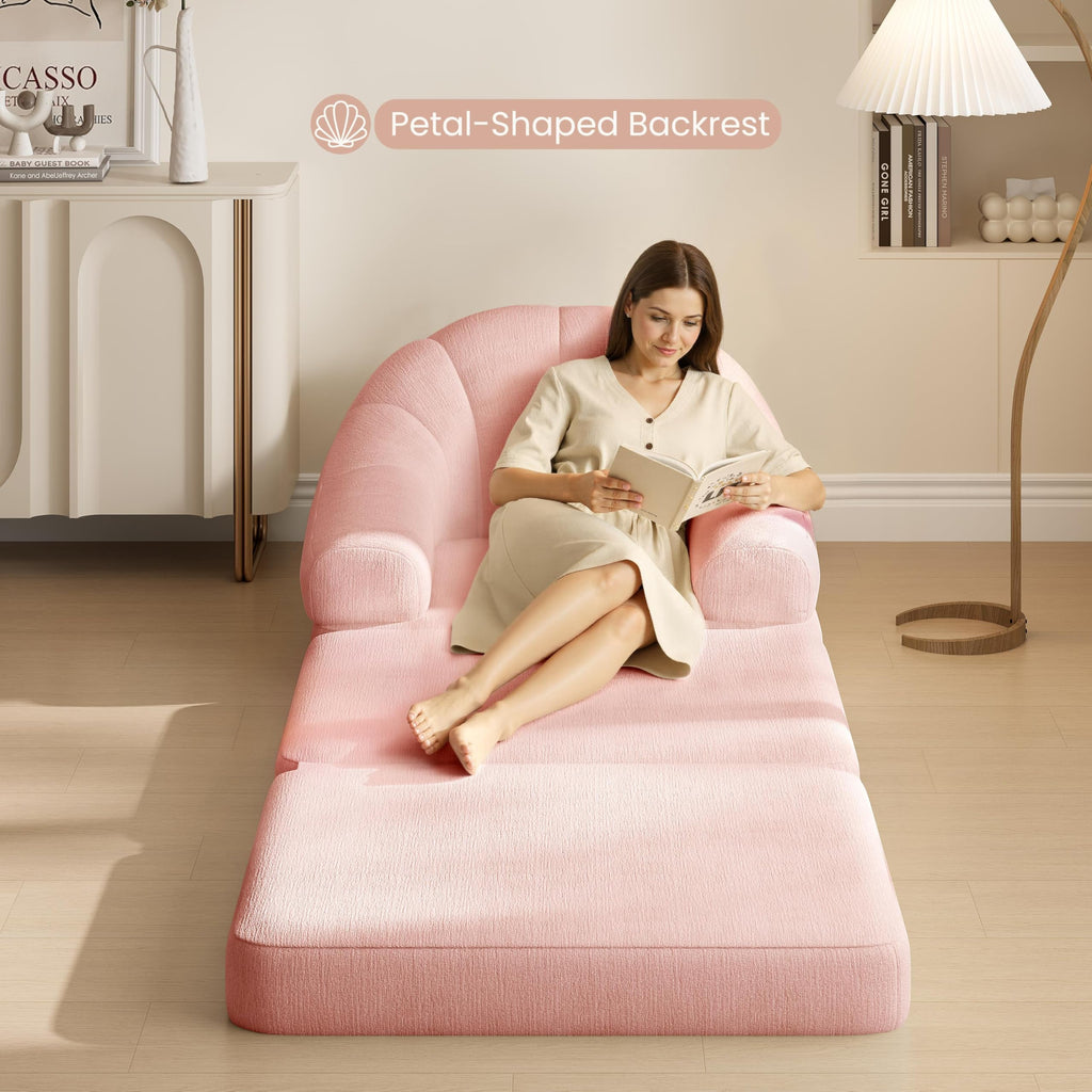 Pink Chenille Convertible Sofa Bed M888