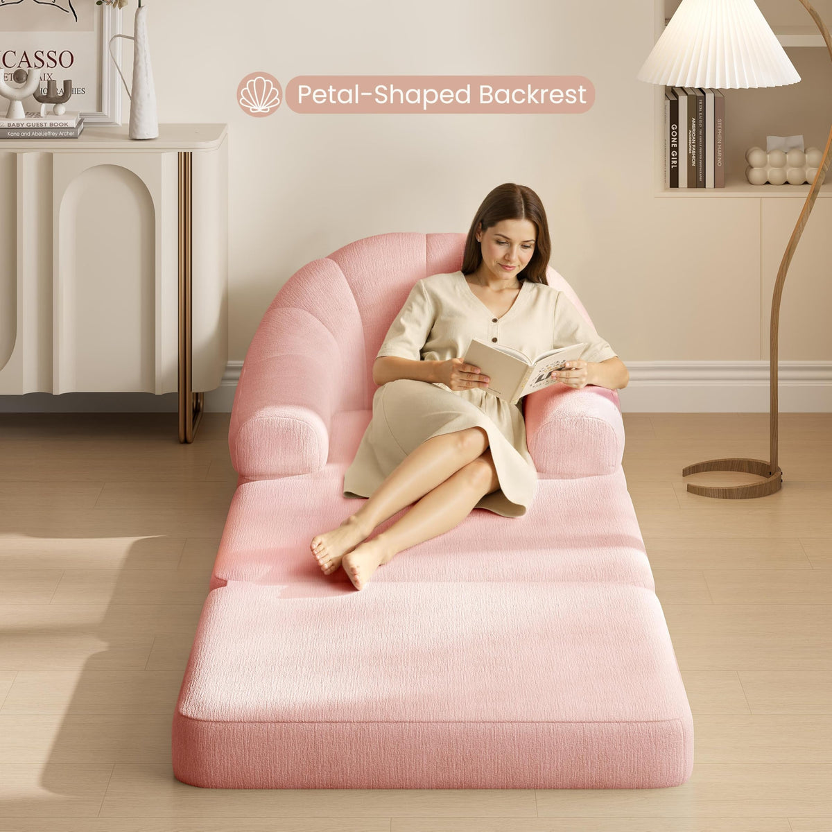 Pink Chenille Convertible Sofa Bed M888