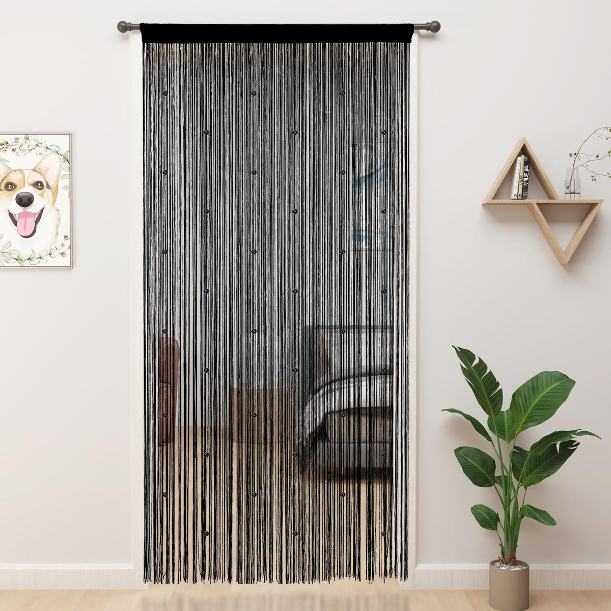 Beaded Curtains 39"x79" Black Q277318