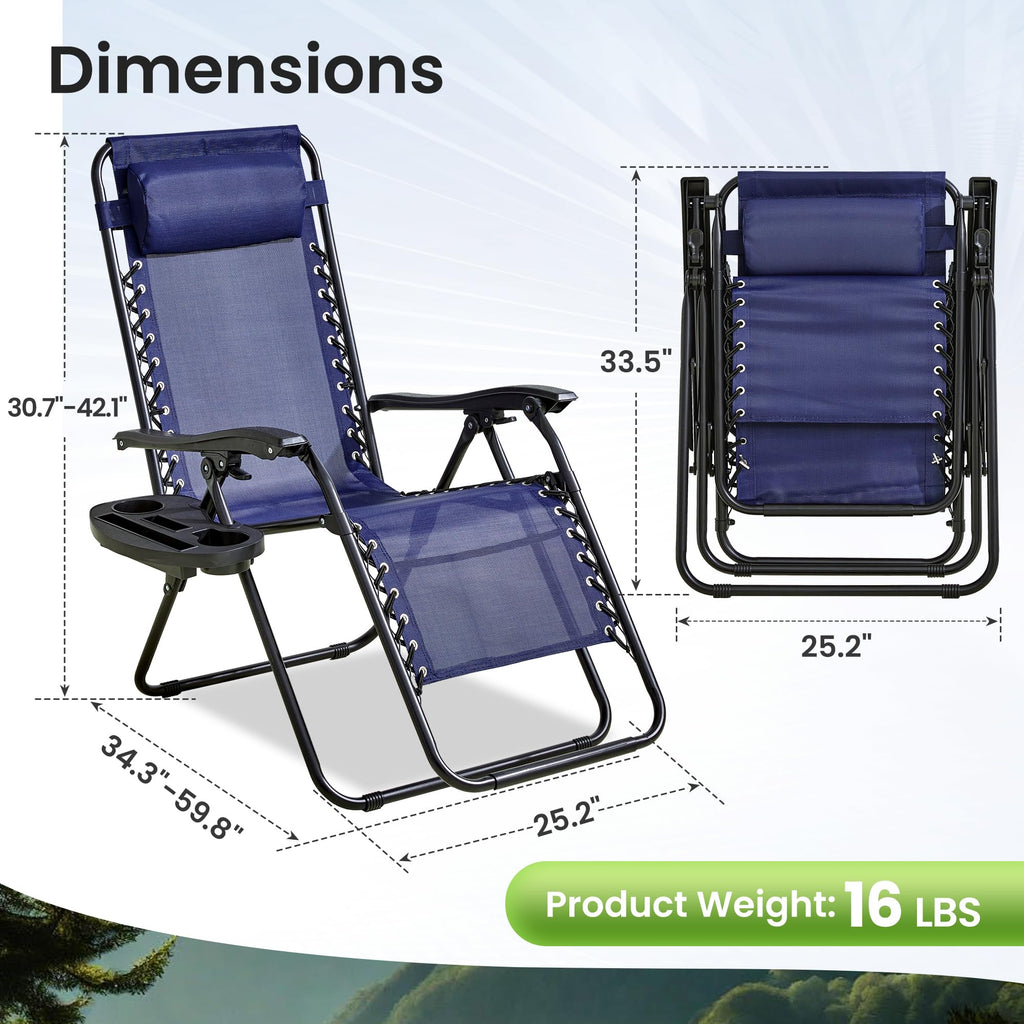 2-Pack Navy Blue Zero Gravity Lounge Chair Recliners L8888