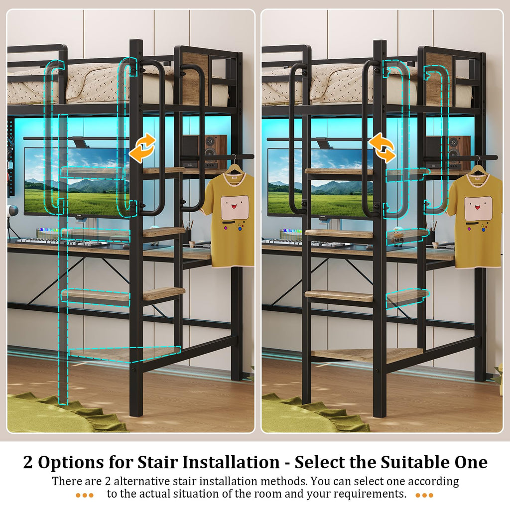 Twin Size Loft Bed with Desk and 5 Drawer P4537