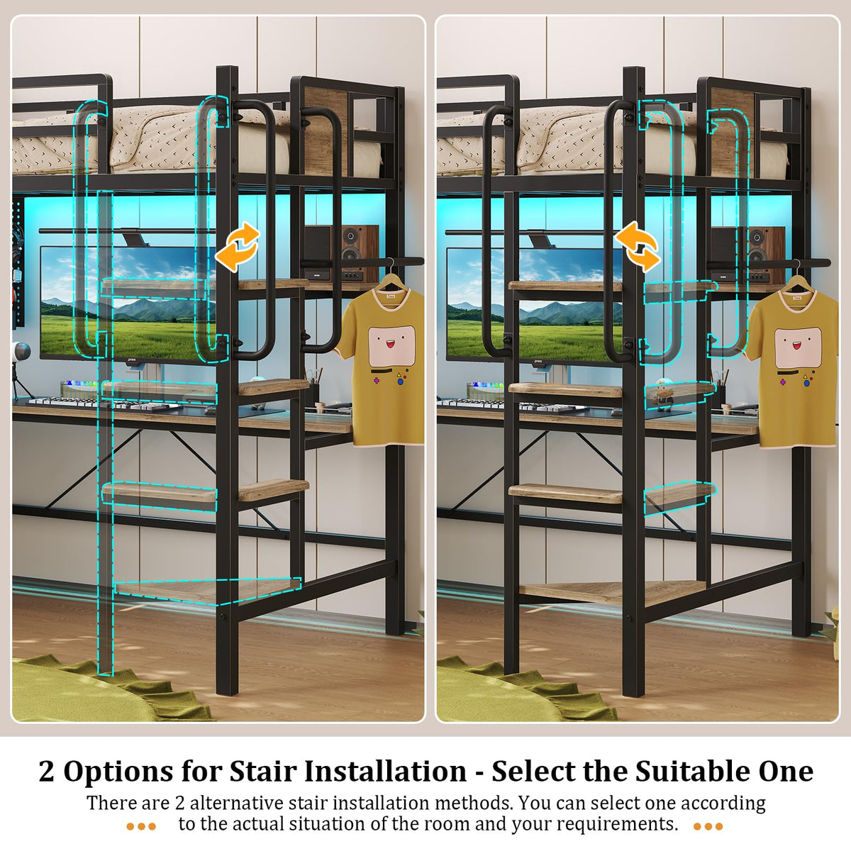 Twin Size Loft Bed with Desk and 5 Drawer P4537