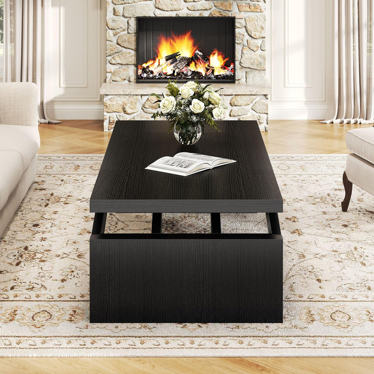 47 Inch Black Oak Wood Coffee Table S833