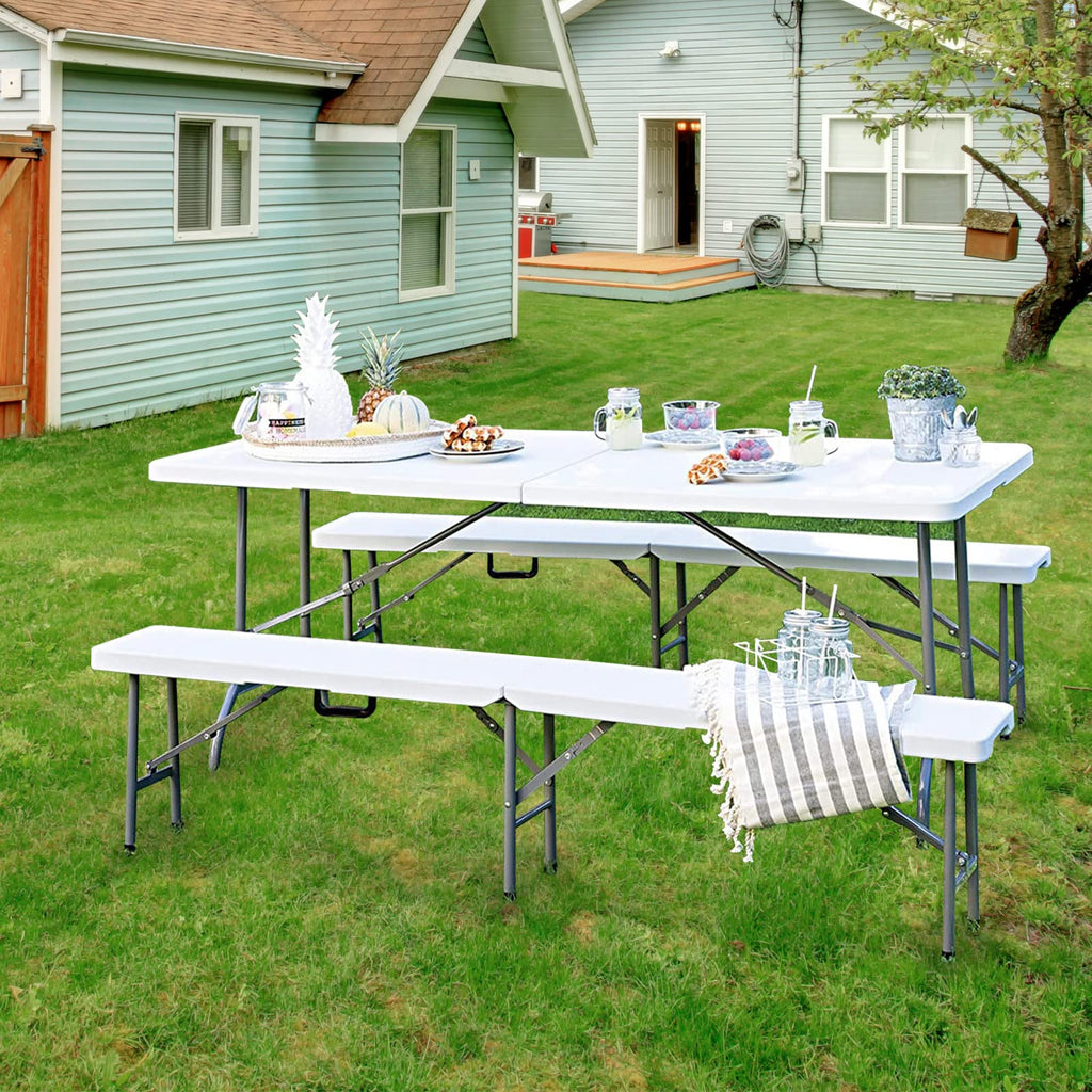 Folding Table 6ft Portable Heavy Duty Plastic White E504972