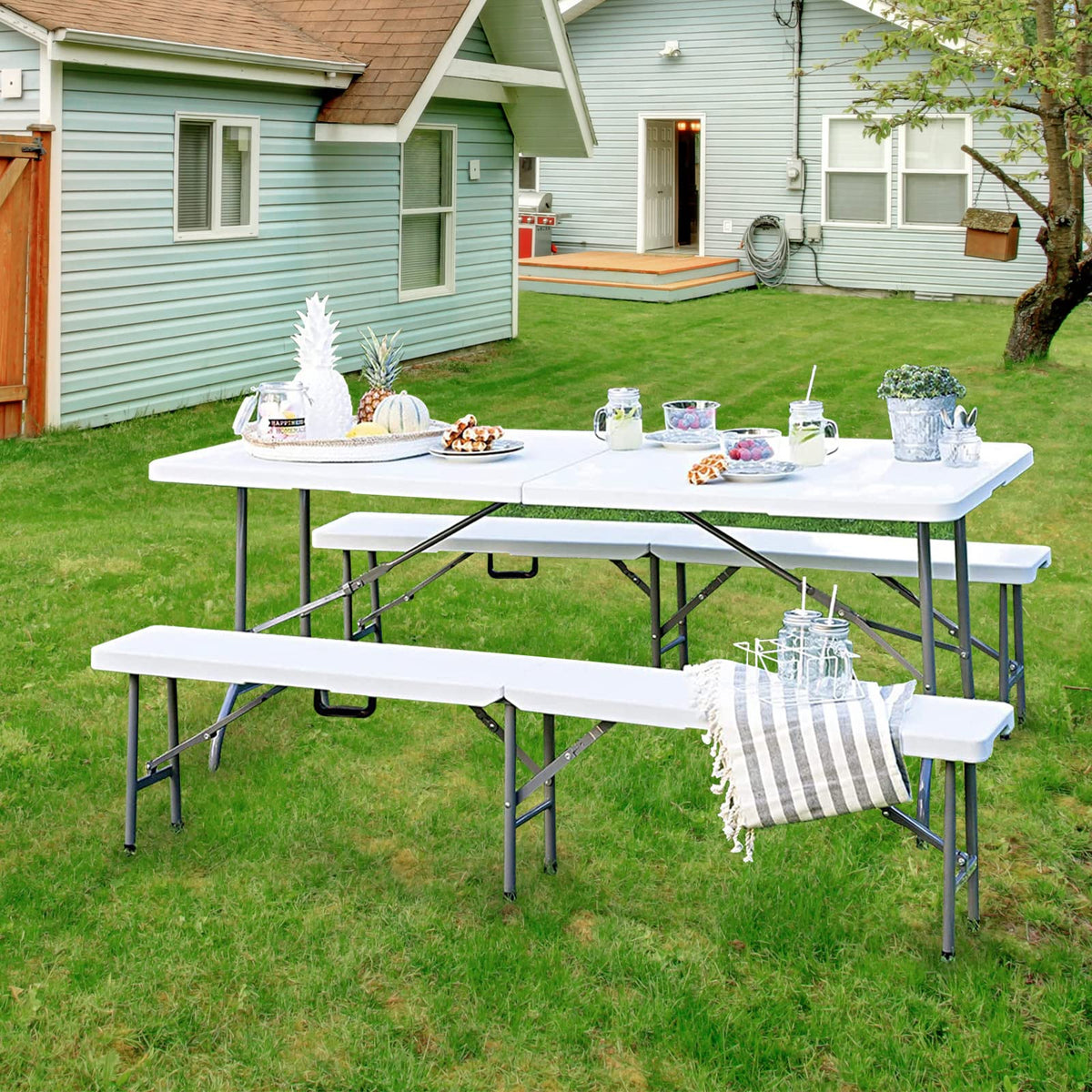Folding Table 6ft Portable Heavy Duty Plastic White E504972