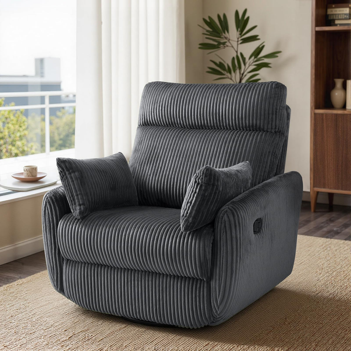 Gray Corduroy Swivel Recliner Chair E11884