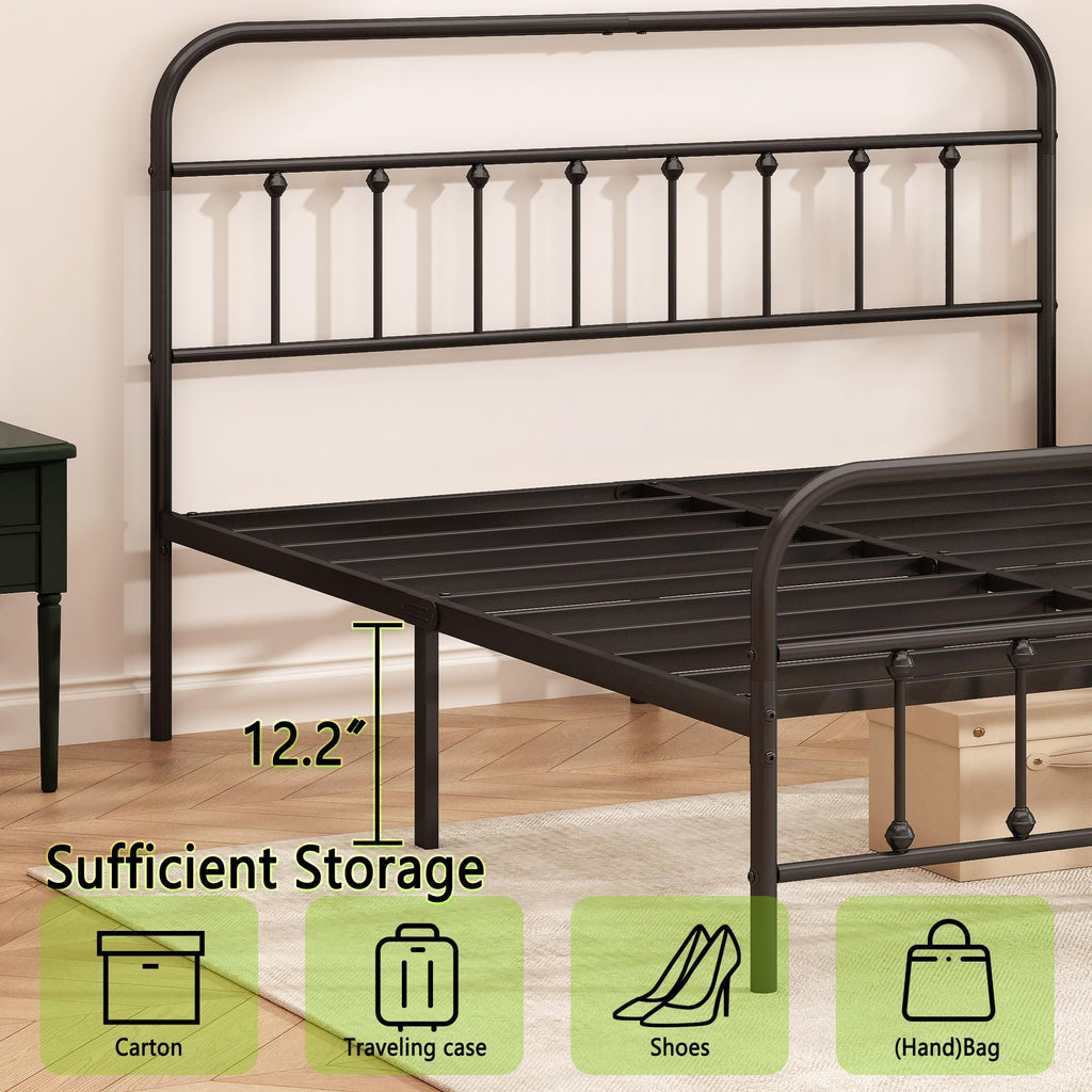Queen Size Black Metal Bed Frame N333