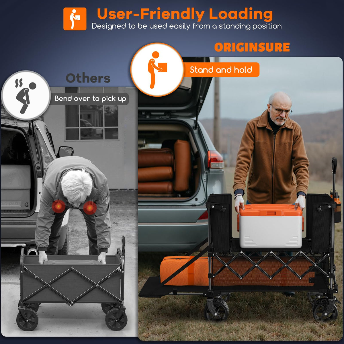Foldable Double Decker Wagon, 560lbs, Black Z1646