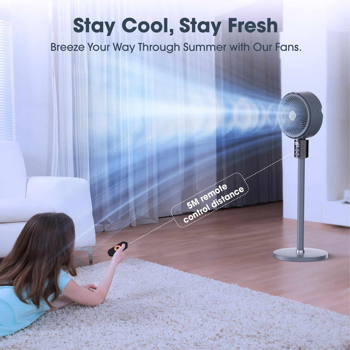 100ft Oscillating Standing Fan with Adjustable Height P395