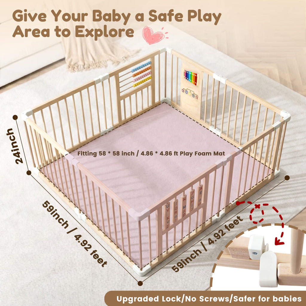 Wooden Playpen with 3 Learning Toys Z53578