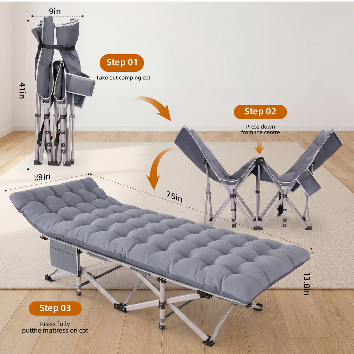 Folding Camping Cot with Carry Bag A122