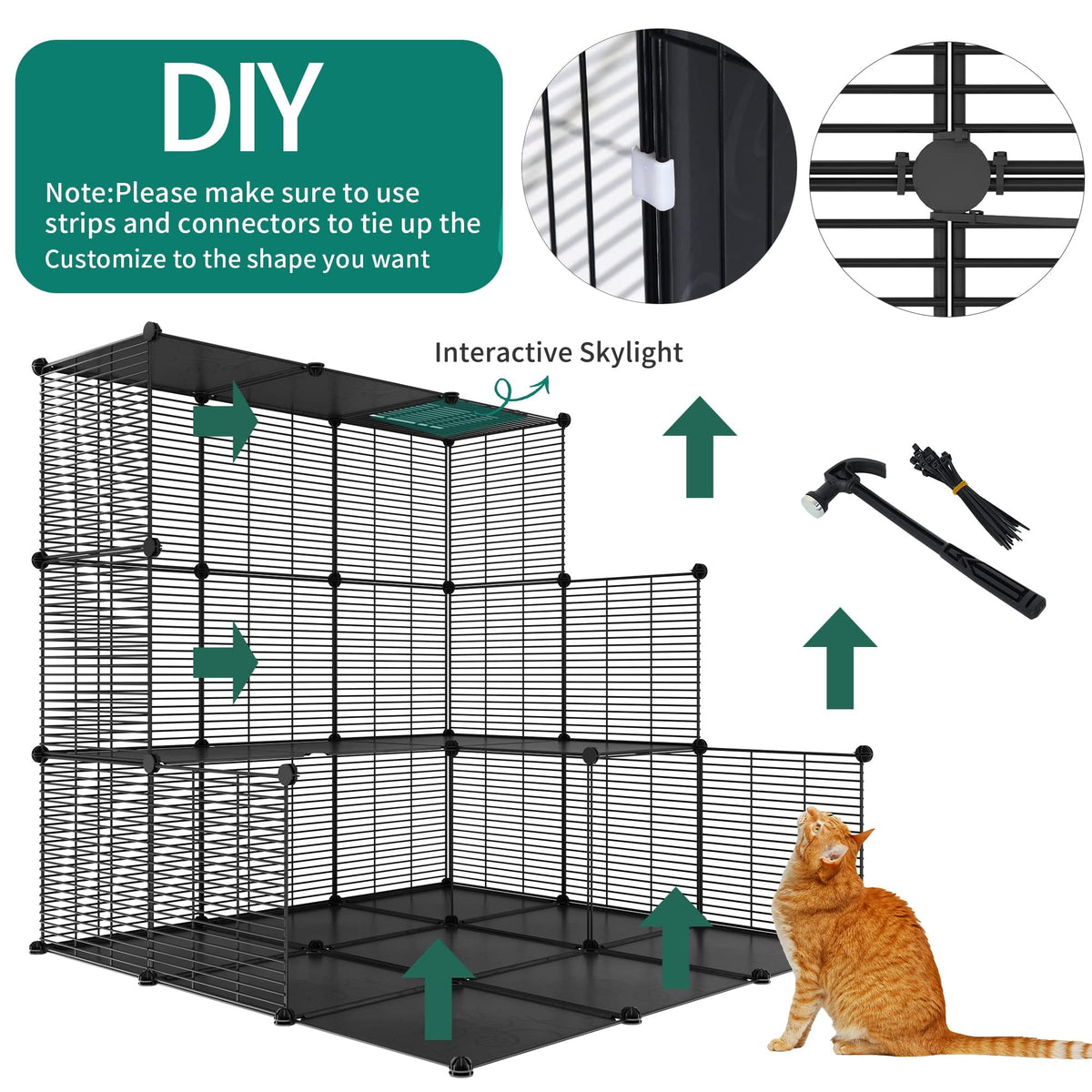 Cat Cage Indoor Cat Enclosures Metal Kennel with Hammock X970056