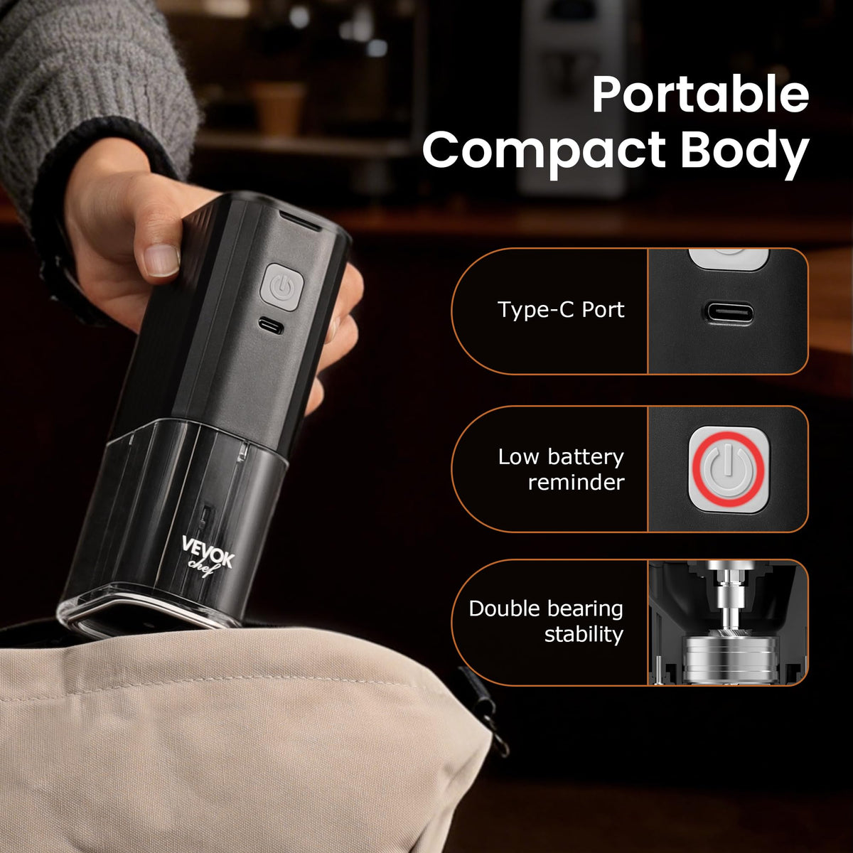Portable Electric Coffee Grinder Adjustable Stainless Steel Burr F22527