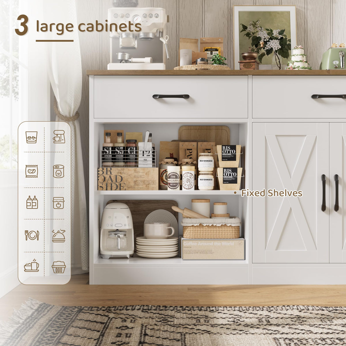 White Kitchen Sideboard Buffet Cabinet with Storage E55277