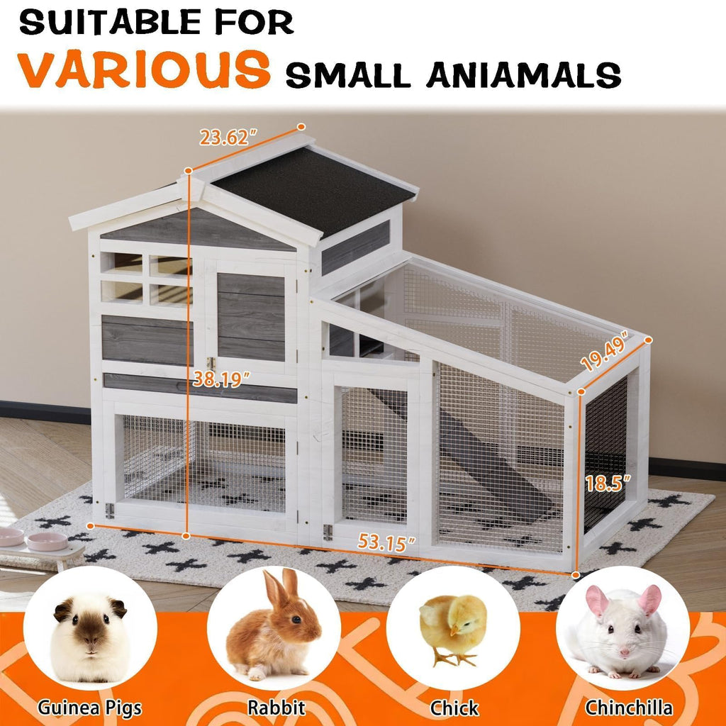 54" 2-Tier Wooden Rabbit Hutch with Run D681