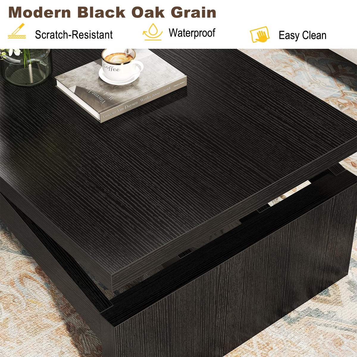 47 Inch Black Oak Wood Coffee Table S833