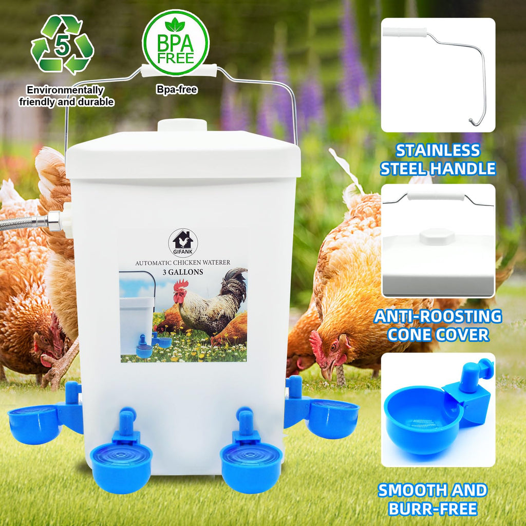 3 Gallons Automatic Poultry Waterer with Hose Attachment C553