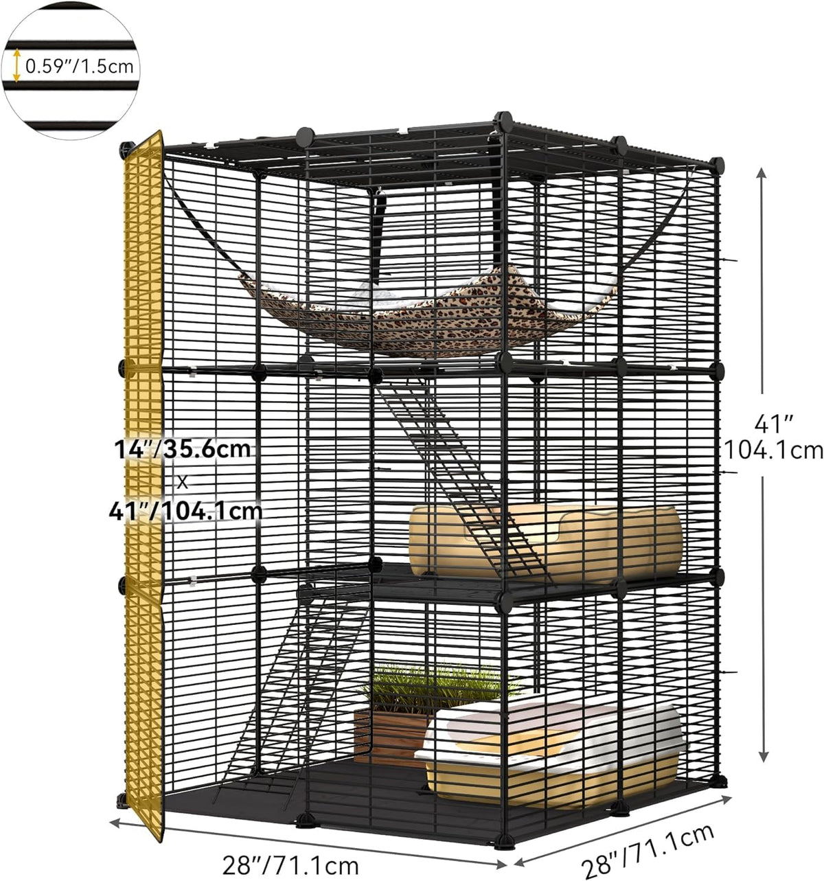 Cat Cage Indoor Cat Enclosures Metal Kennel with Hammock X970056