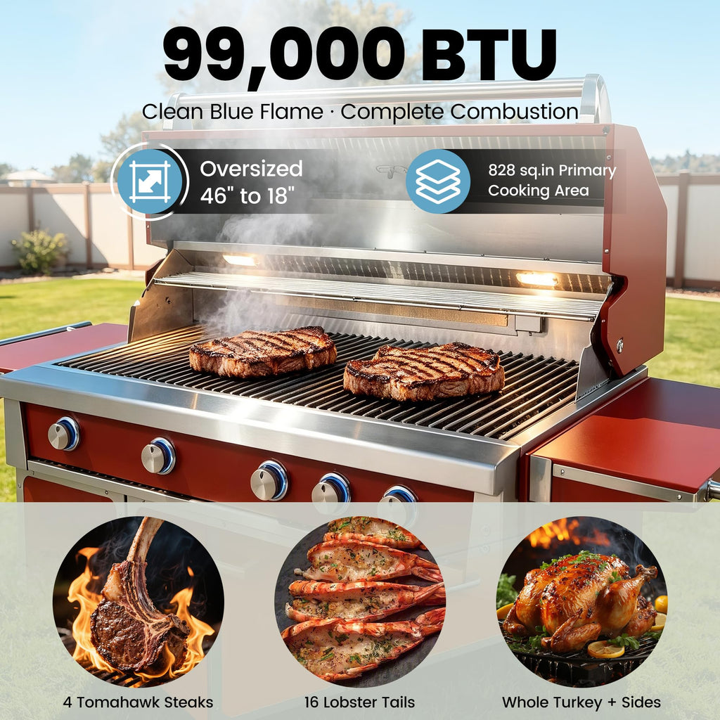 49" Propane Gas Grill, 304 Stainless Steel, 99K BTU, 828 Sq.In M195447