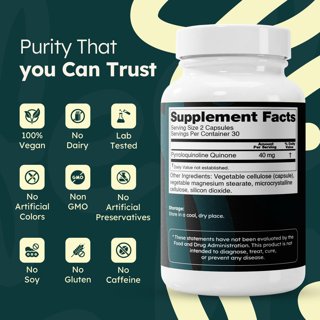 PQQ Supplement 40mg Vegan 60 Capsules B764
