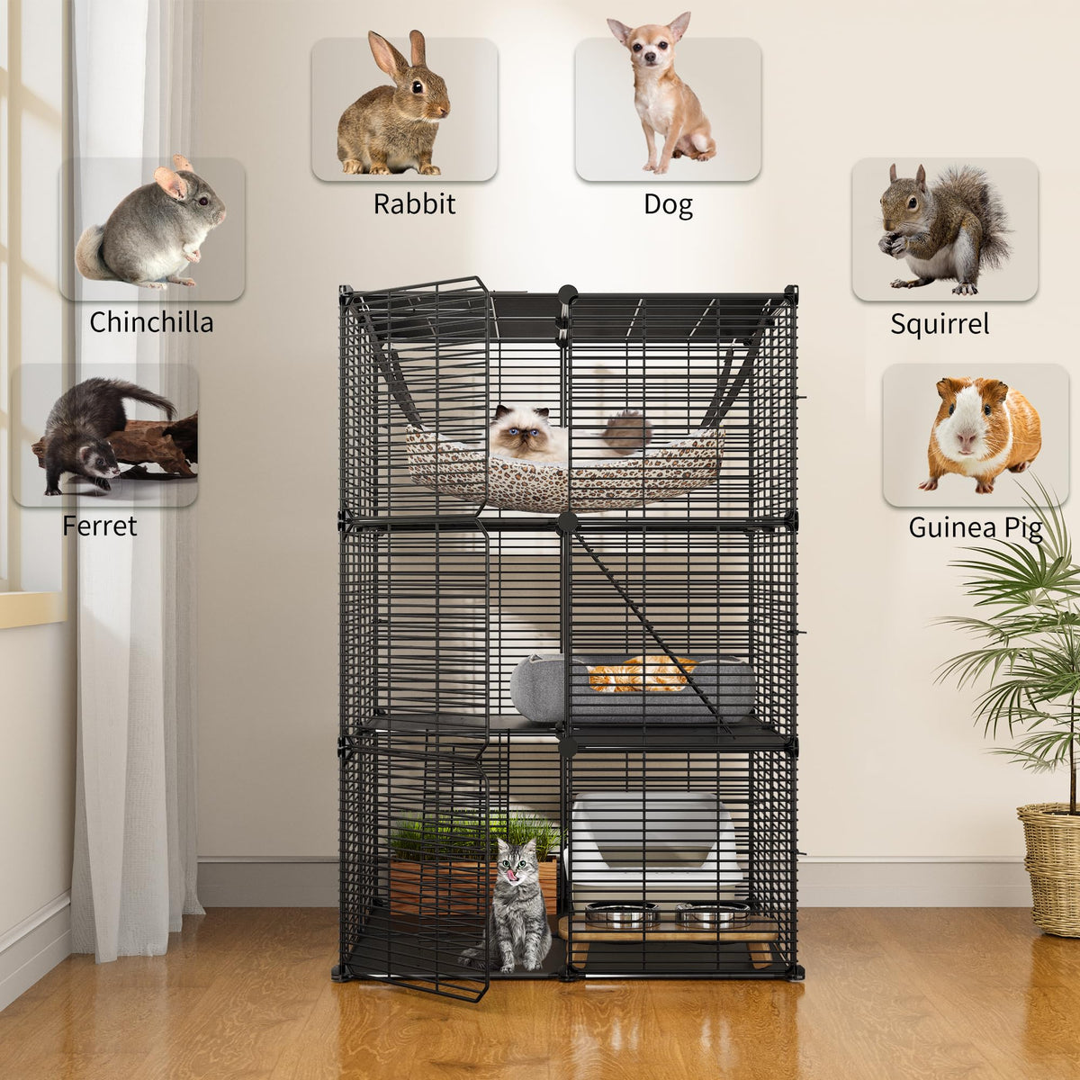 Cat Cage Indoor Cat Enclosures Metal Kennel with Hammock X970056