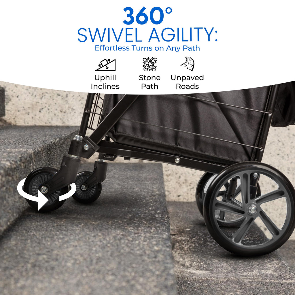 Large Folding Utility Shopping Cart with Removable Liner, 110 lb Capacity, Black C186
