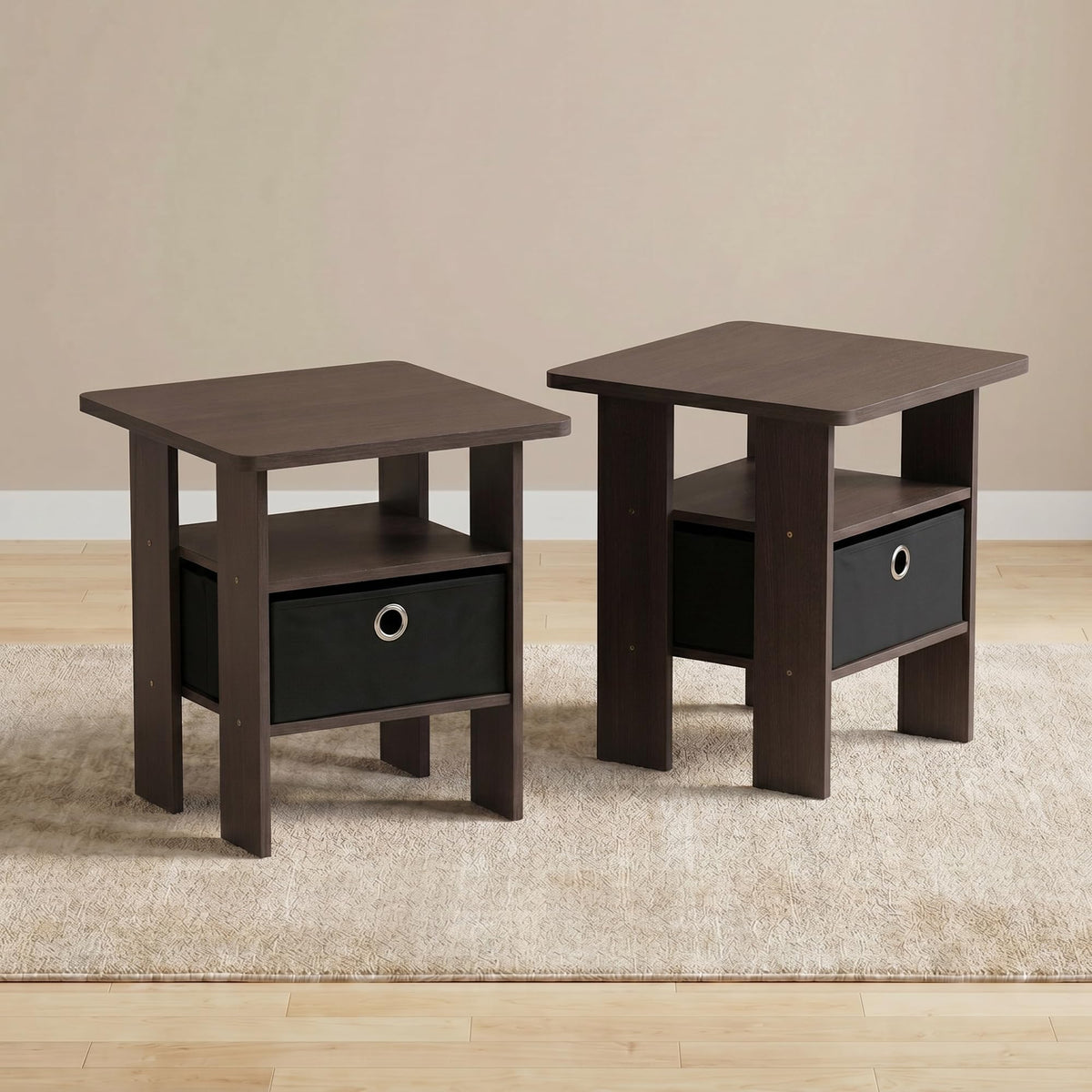 Brown 3-Tier Square Side Table Set of 2 C4649