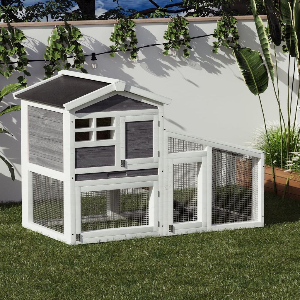 54" 2-Tier Wooden Rabbit Hutch with Run D681