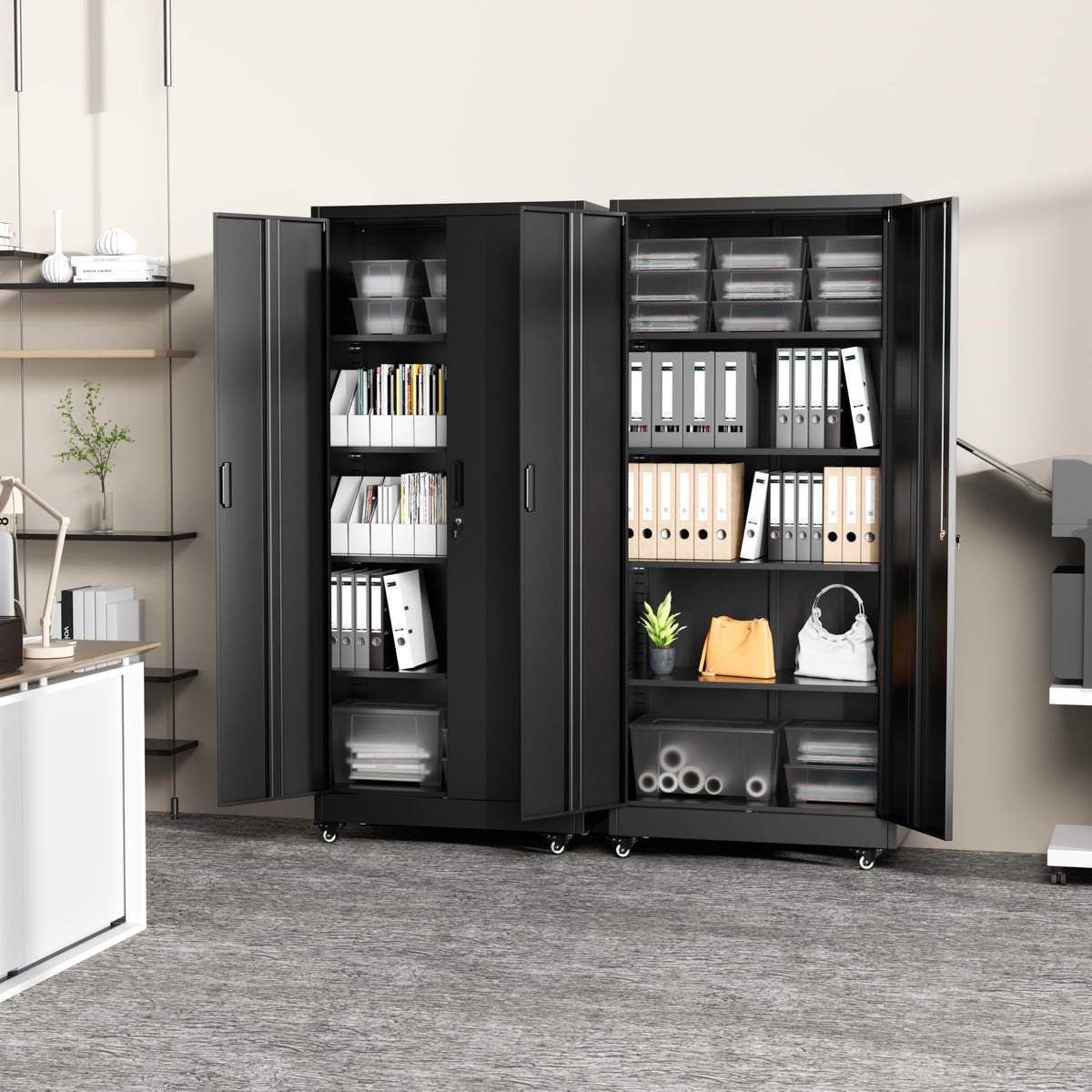Black Metal Storage Cabinet with 4 Swivel Wheels T733979