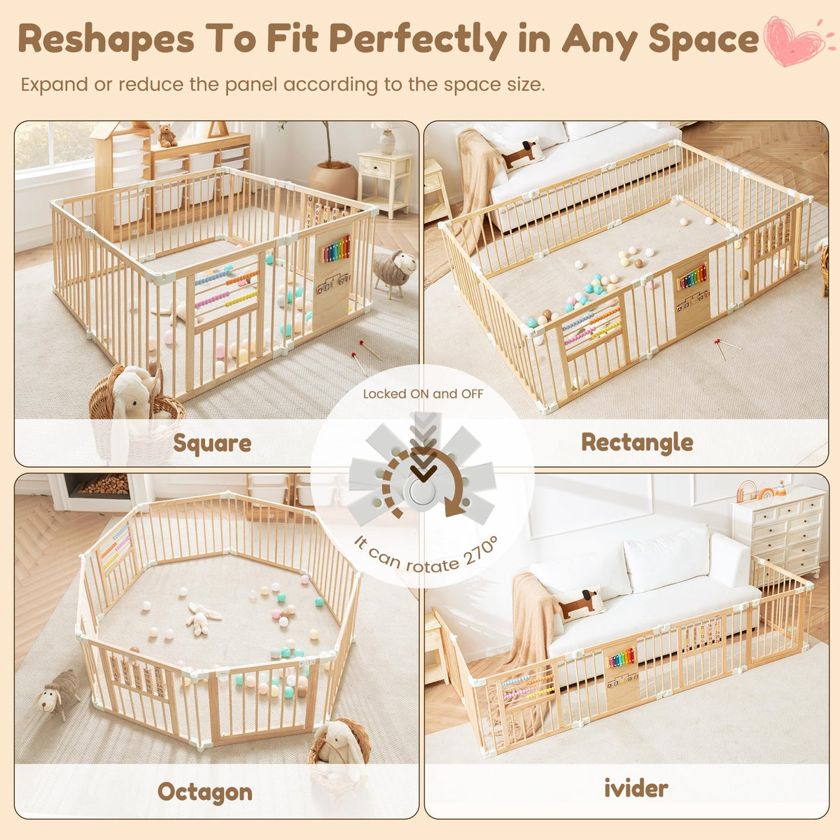 Wooden Playpen with 3 Learning Toys Z53578
