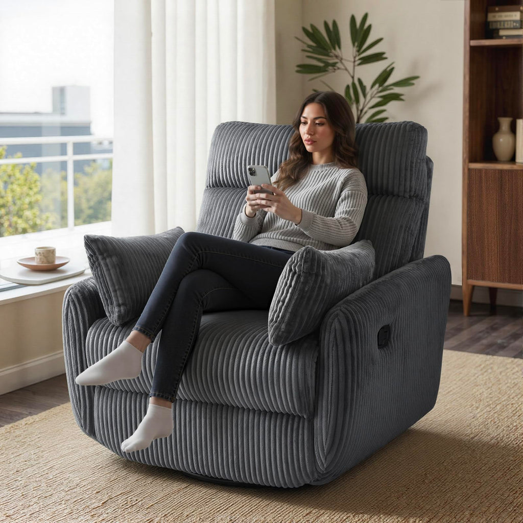 Gray Corduroy Swivel Recliner Chair E11884