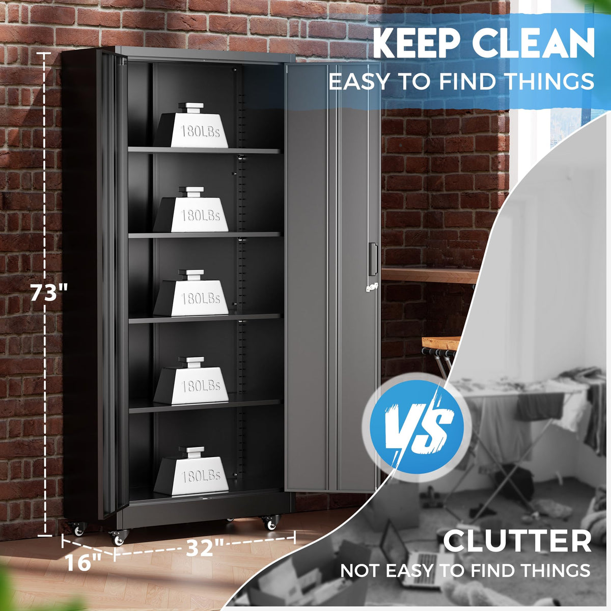 Black Metal Storage Cabinet with 4 Swivel Wheels T733979