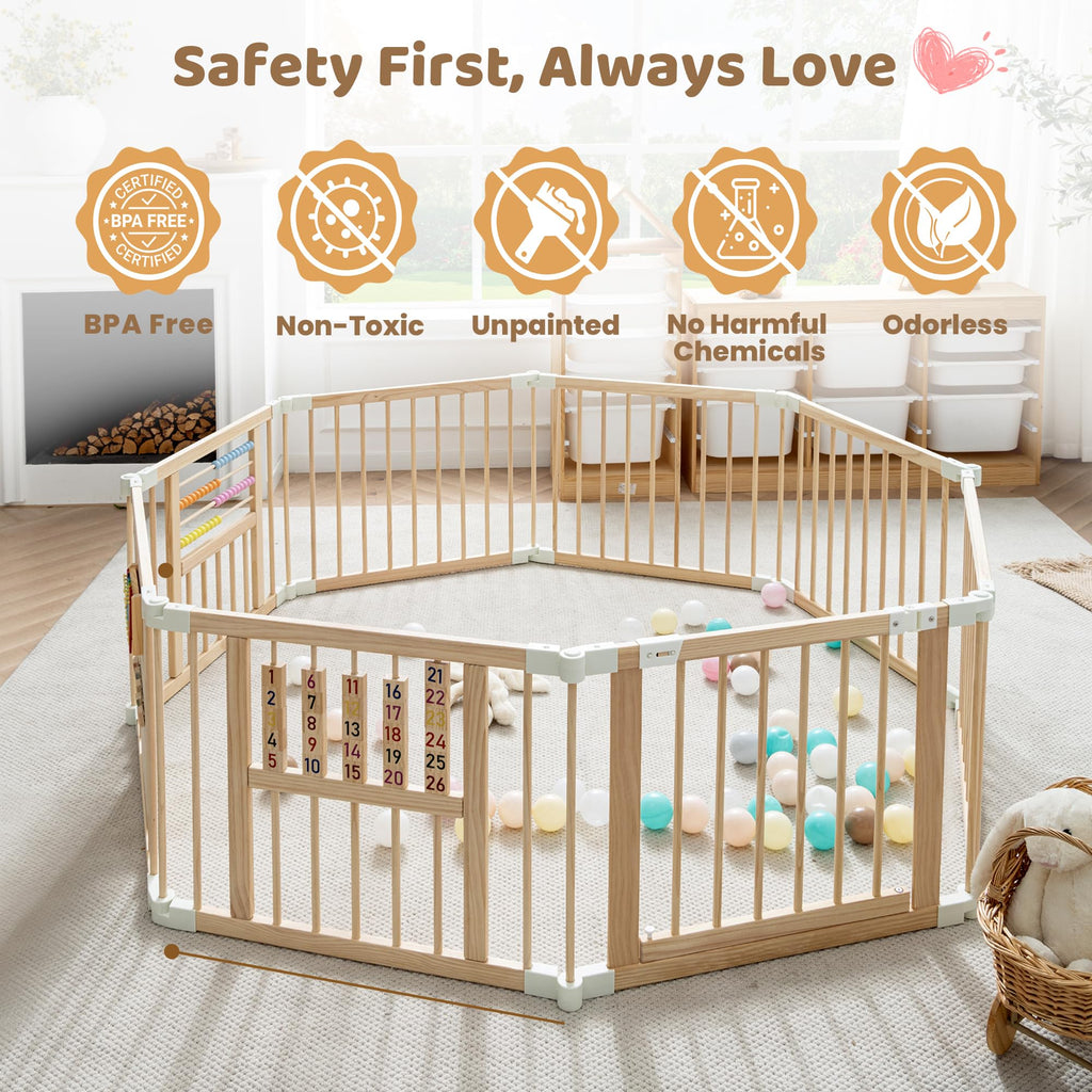 Wooden Playpen with 3 Learning Toys Z53578