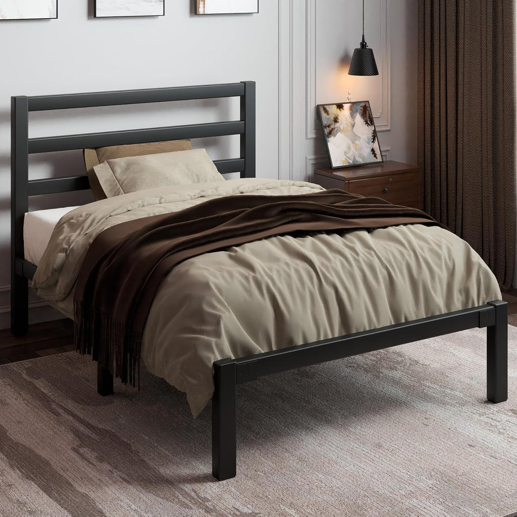 Twin Size Black Metal Bed Frame with Headboard T1184
